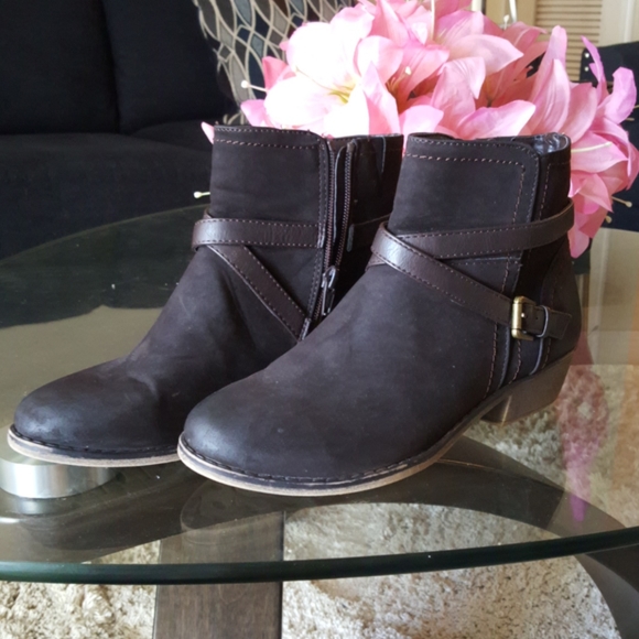 Dark brown scrappy gold buckle ankle booties boots - Picture 6 of 6
